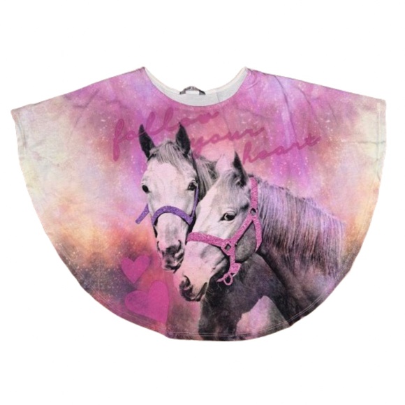Lindex equestrian pink PONCHO style little girls top Short sleeved 12-14 yrs old - Picture 1 of 5